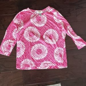 Talbots pink daisy petites medium 3/4 sleeve